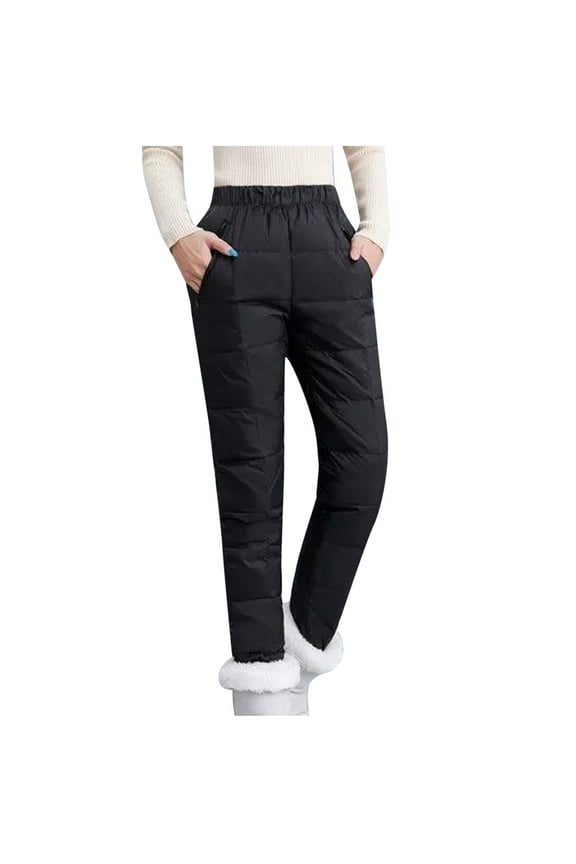 Womens High Waisted Pants Winter Windproof Warm Padded Puffer Pants Solid Color Outdoor Ski Trousers with Pockets