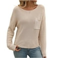 thumbnail image 1 of Ahdbta Womens Jumper Tops Solid Color Crewneck Casual Ribbed Knitted Blouses Loose Fitted Thin Long Sleeve Sweaters with Pocket, 1 of 5