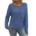 thumbnail image 1 of Ahdbta Womens Jumper Tops Solid Color Crewneck Casual Ribbed Knitted Blouses Loose Fitted Thin Long Sleeve Sweaters with Pocket, 1 of 5