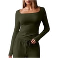thumbnail image 1 of Ahdbta Womens Long Sleeve Square Neck Tops Slim Fitted Shirts Basic Tee Blouse Fall Dressy Casual T-Shirts, 1 of 7
