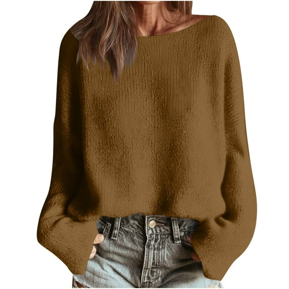 Ahdbta Womens Off the Shoulder Sweater Trendy Boat Neck Pullover Tops Fall Y2k Oversized Comfy Knitted Sweaters