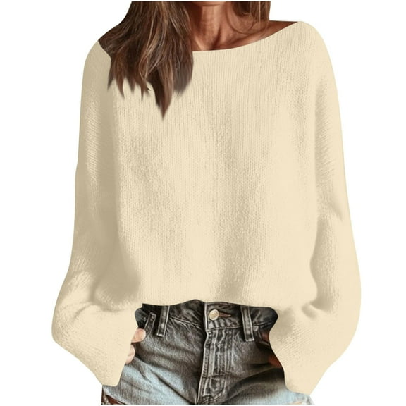 Ahdbta Womens Off the Shoulder Sweater Trendy Boat Neck Pullover Tops Fall Y2k Oversized Comfy Knitted Sweaters