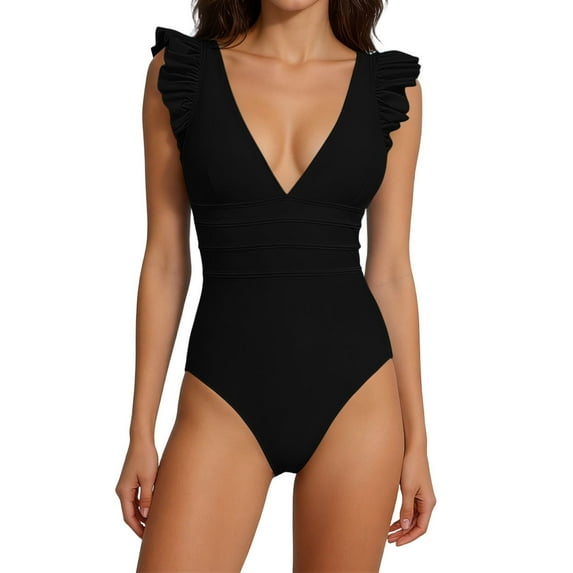 Ahdbta Womens One Piece Swimsuits Ruffle Slimming Tummy Control Bathing Suit Ruched High Waist Modest Swimwear
