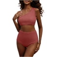 thumbnail image 1 of Ahdbta Womens One Shoulder Bikini Sets High Waisted Tummy Control Bathing Suits Waffle Scalloped Two Piece Swimsuit, 1 of 8