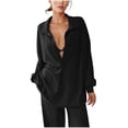thumbnail image 1 of Ahdbta Womens Oversized Deep V Neck Sweatshirts Casual Collared Long Sleeve Blouse Ribbed Knit Pullover Tops, 1 of 5