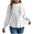 thumbnail image 1 of Ahdbta Womens Peplum SweaterS Fall Winter Cute Long Sleeve Sweater Casual Crew Neck Slim Fit Cable Knit Ruffle Pullover Jumper Tops, 1 of 7