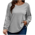 thumbnail image 1 of Ahdbta Womens Plus Size Tops Trendy Lace Patchwork Long Sleeve Tunic Shirts Solid Color Round Neck Casual Loose Fit Blouses, 1 of 6