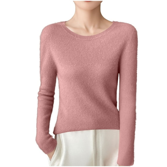 Ahdbta Womens Pullover Sweaters Fall Winter Lightweight Soft Long Sleeve Knitted Tops Casual Solid Color Crewneck Sweaters