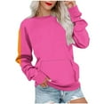 thumbnail image 1 of Ahdbta Womens Pullover Sweatshirts Fashion Striped Patchwork Long Sleeve Tops Crewneck Casual Going Out Tops with Pockets, 1 of 4