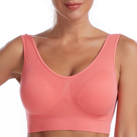 Ahdbta Womens Seamless Yoga Sports Bra with Removable Padded Plus Size Comfy Wireless Supportive Everyday Bra Full Coverage T-Shirt Bra