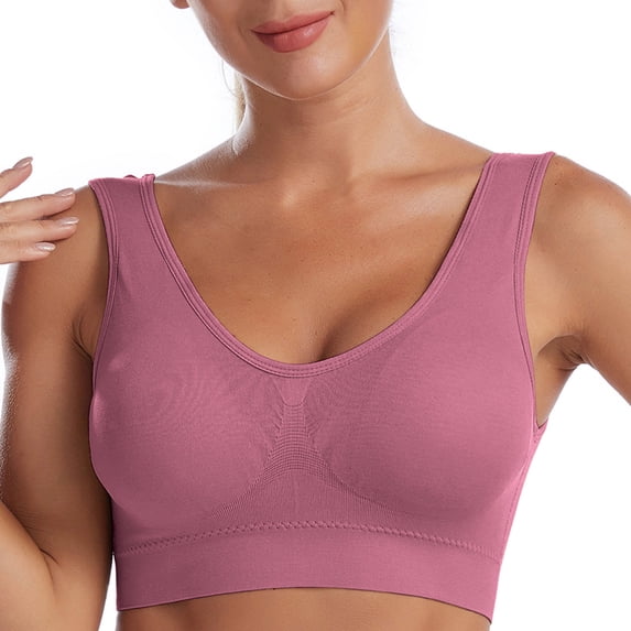 Ahdbta Womens Seamless Yoga Sports Bra with Removable Padded Plus Size Comfy Wireless Supportive Everyday Bra Full Coverage T-Shirt Bra