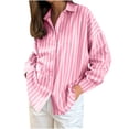 thumbnail image 1 of Ahdbta Womens Striped Button Down Shirts Casual Boyfriend Loose Blouses Long Sleeve Collared Office Work Tops, 1 of 6