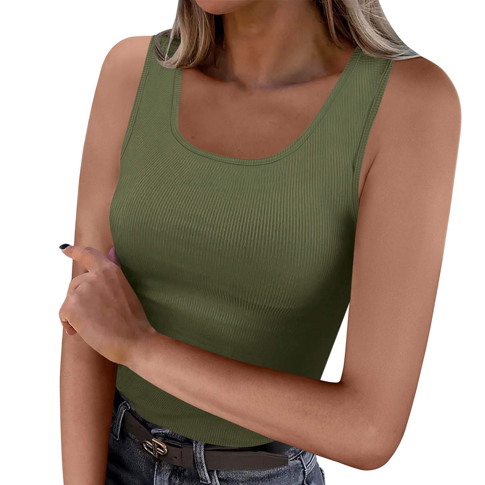 OYOANGLE Women's Floral Jacquard Tank Top - Square Neck Wide Strap Sleeveless Blouse - View #5
