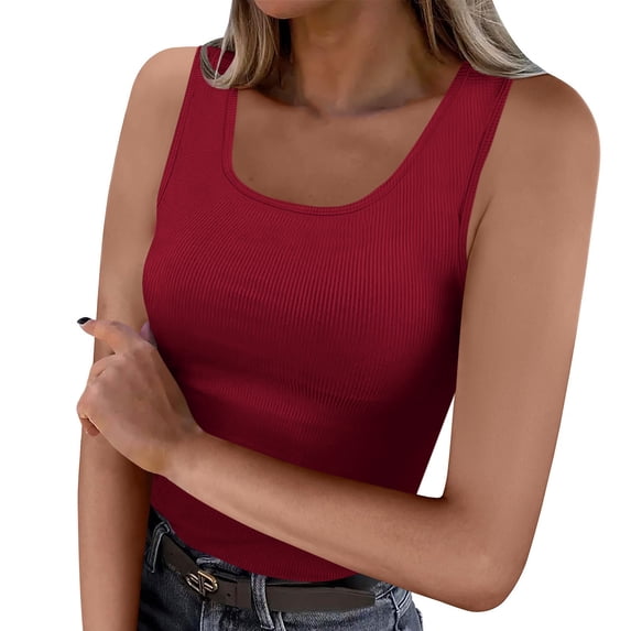 Ahdbta Womens Summer Tank Tops Square Neck Slim Fitted Sleeveless Shirts for Women Ribbed Basic Tee Top