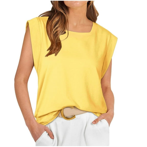 Ahdbta Womens Summer Tops Fashion Square Neck Cap Sleeve Tank Top Casual Loose Fit Basic Tee Shirts
