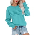 thumbnail image 1 of Ahdbta Womens Sweatshirt Crewneck Long Sleeve Shirts Loose Fit Pleated Front Tops Fall Fashion Pullover with Pocket, 1 of 5
