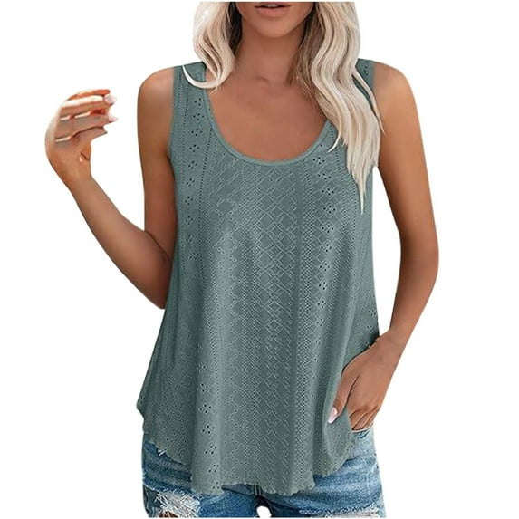 Ahdbta Womens Tank Tops Spaghetti Strap Camisoles Eyelet Embroidery Scoop Neck Tops Loose Fit Casual Dressy Summer Tank Tops for Women Dressy Tops
