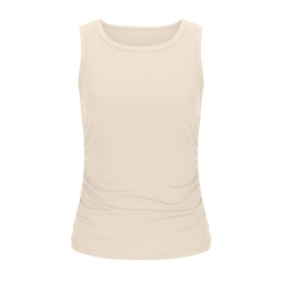 Ahdbta Womens Tank Tops Summer Sleeveless High Neck Ribbed Knit Slim Fitted Blouse Side Ruched Basic Tees Shirts