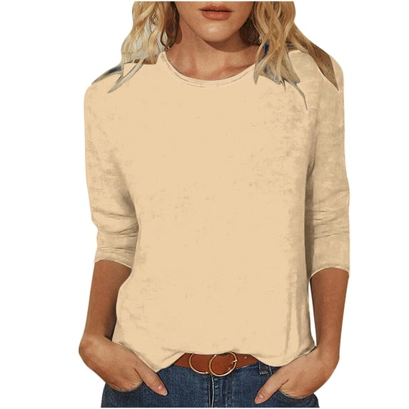 Ahdbta Womens Tops 3/4 Sleeve Crewneck Cute Shirts Casual Trendy Print Blouses Three Quarter Length T Shirt Loose Fit Pullover