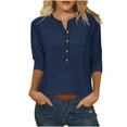 thumbnail image 1 of Ahdbta Womens Tops 3/4 Sleeve Shirts Crew Neck Loose Casual Blouses Button Down Summer Shirts Three Quarter Length Sleeve Blouses, 1 of 4
