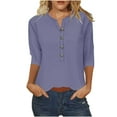 thumbnail image 1 of Ahdbta Womens Tops 3/4 Sleeve Shirts Crew Neck Loose Casual Blouses Button Down Summer Shirts Three Quarter Length Sleeve Blouses, 1 of 4
