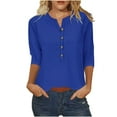 thumbnail image 1 of Ahdbta Womens Tops 3/4 Sleeve Shirts Crew Neck Loose Casual Blouses Button Down Summer Shirts Three Quarter Length Sleeve Blouses, 1 of 4