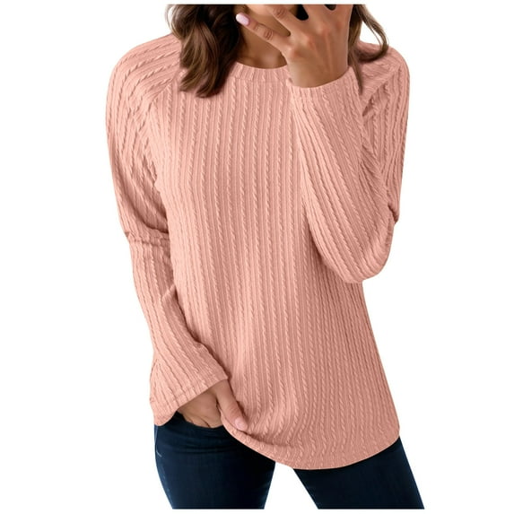 Ahdbta Womens Tops Long Sleeve Lightweight Shirts Fall Fashion Textured Pullover Sweatshirts Loose Casual Crewneck Basic Tee
