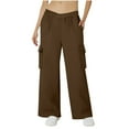 thumbnail image 1 of Ahdbta Womens V Crossover Waist Sweatpants Baggy Y2K Jogger Cargo Pants Trendy Wide Leg Lounge Trousers with 4 Pockets, 1 of 8