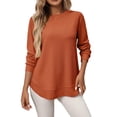 thumbnail image 1 of Ahdbta Womens Waffle Knit Sweatshirt Causal Crewneck Long Sleeve Shirts High Low Pullover Tunic Tops with Curved Hem, 1 of 6