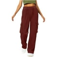 thumbnail image 1 of Ahdbta Womens Wide Leg Cargo Pants Elastic High Waist Loose Casual Joggers Trendy Corduroy Sweatpants with Pockets, 1 of 6