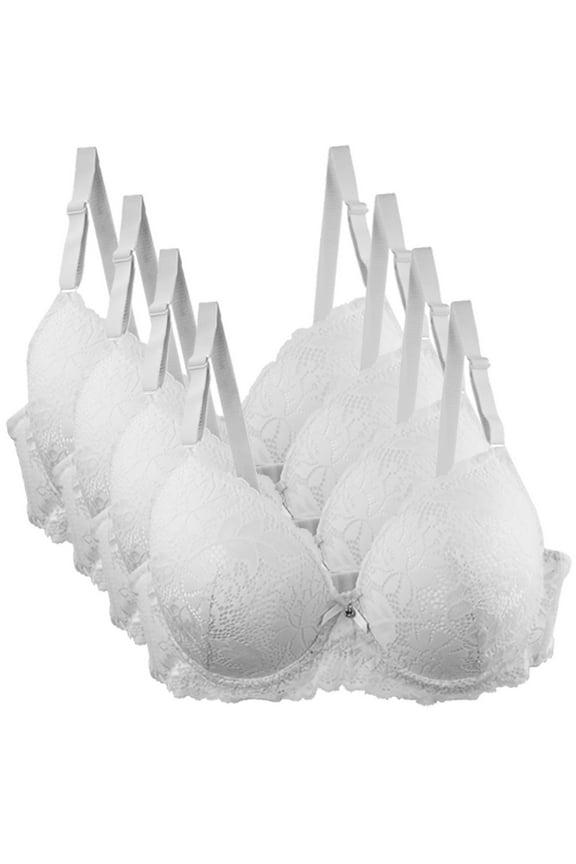 Womens Wireless Bras Floral Lace Push Up Bralettes No Underwire Supportive Tshirt Bra Full-Coverage Comfortable Everyday Bras 4 Pack