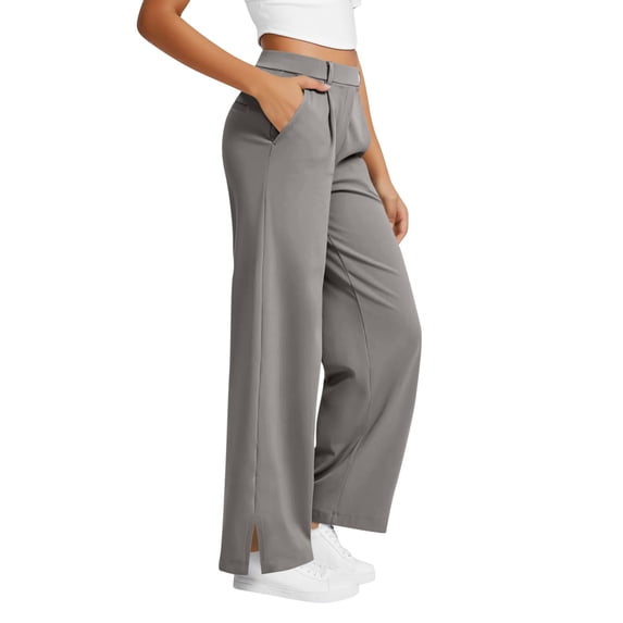 Ahdbta Womens Yoga Dress Pants with Pockets Pull On Stretchy Wide Leg Work Slacks Pants High Waisted Business Casual Trousers