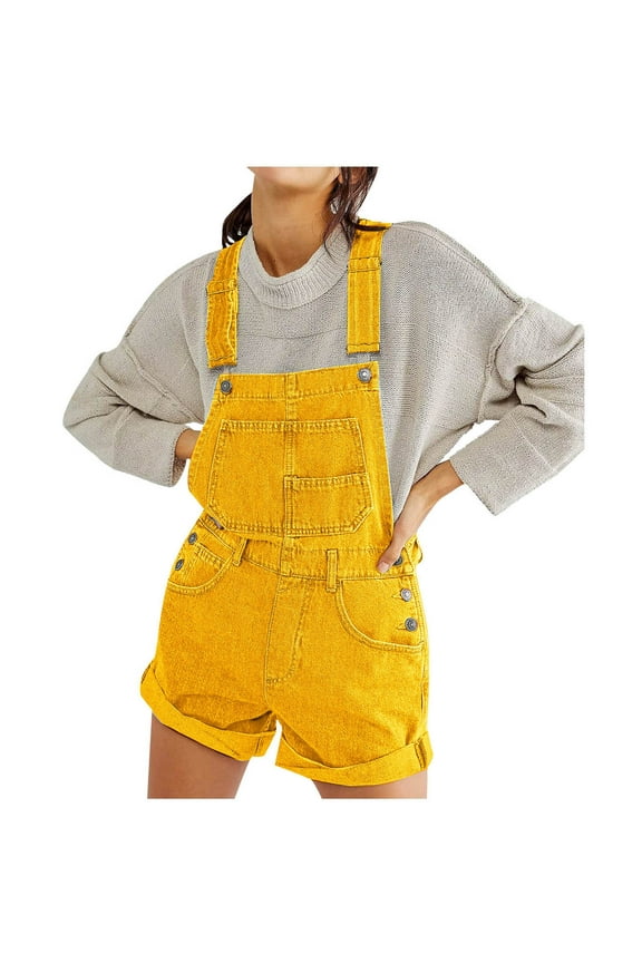 Womens's Denim Shortalls Loose Fit Sleeveless Adjustable Straps Shorts Bib Overalls Jean Shorts