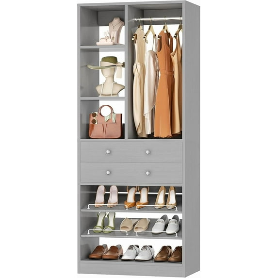 Aheaplus 2.3FT(28") Closet Organizer System with Drawers & Shelves ,Free-Standing Tower for Small Spaces/Walk-In Closets -Gray