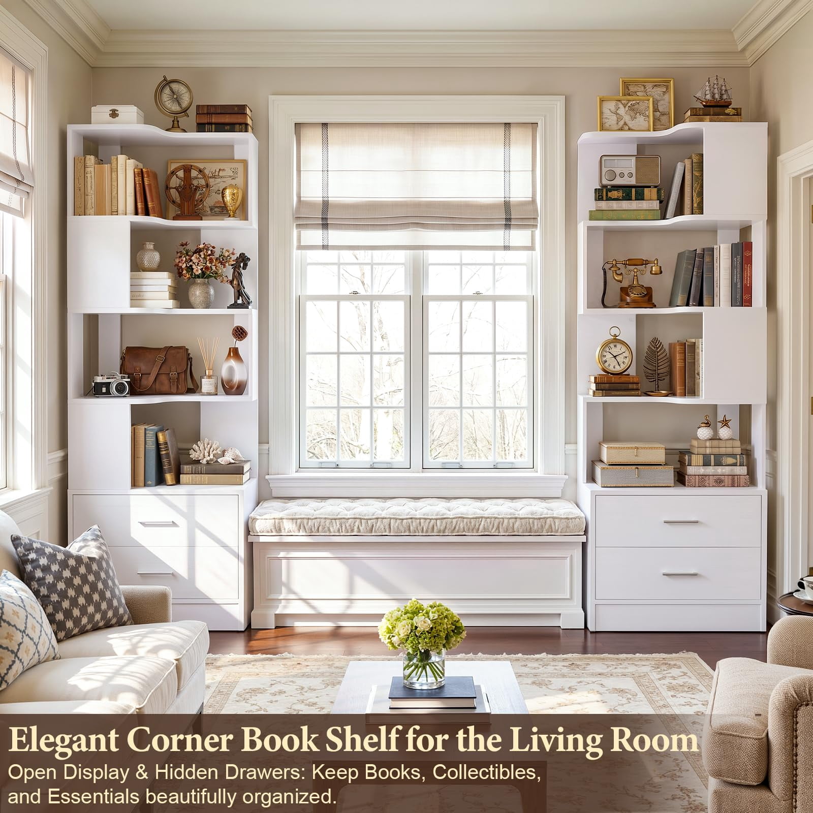 Small Gear Racks Aheaplus 2-Piece Set L-Shaped Corner Bookshelf with 7-Tier (5 Open ...