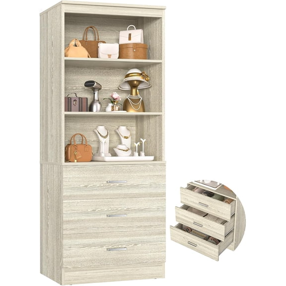 Aheaplus 23.6" Closet Drawers System, Wood Closet Organizer System with 3 Drawers, Modular Small Walk-in Closets Storage Unit, White Oak1 (23.6"L x 13.8" W x 71" H)