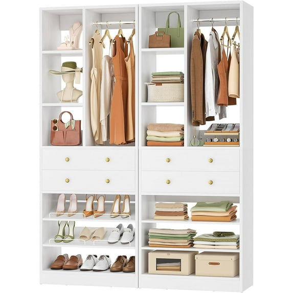 Aheaplus 4.6 FT (56") Closet Organizer System with Drawers & Shelves, Free Standing Reach-in Tower for Small Walk-in Closets, 1200+ LBS Max Load, White