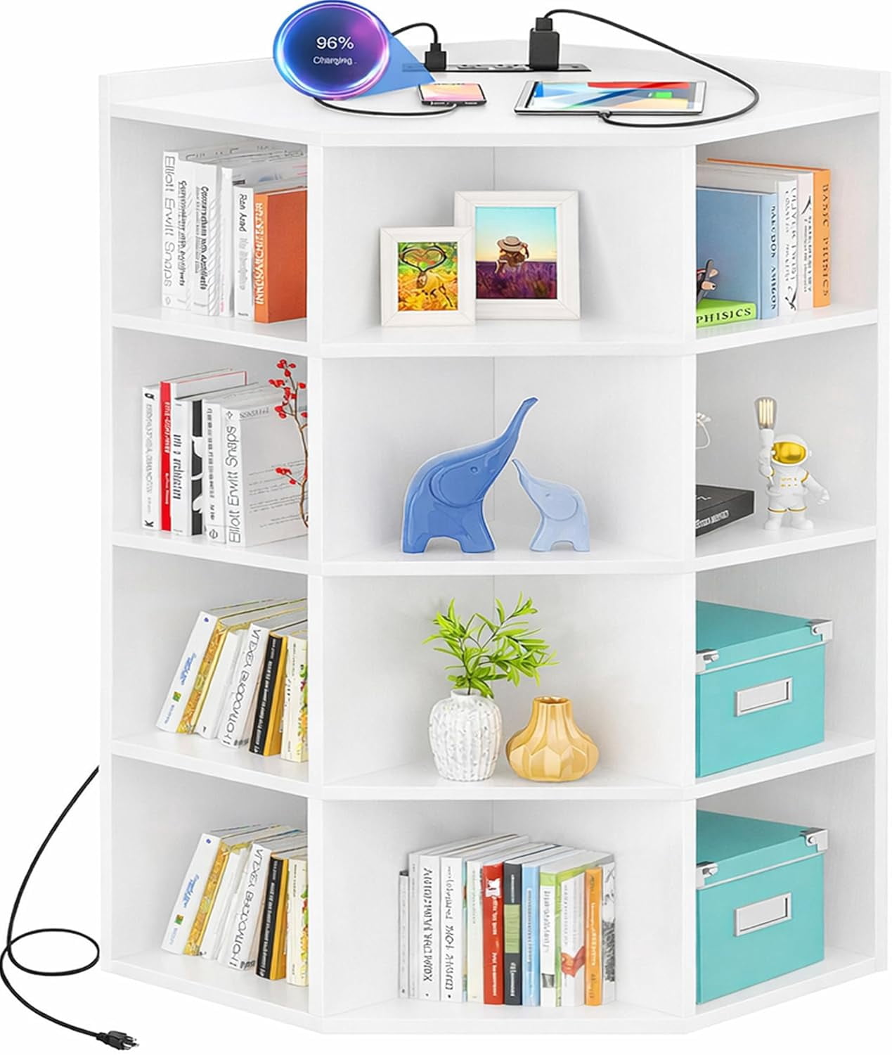 Aheaplus 5-Tier L-Shaped Corner Cabinet with Power Outlets & 12 Storage ...