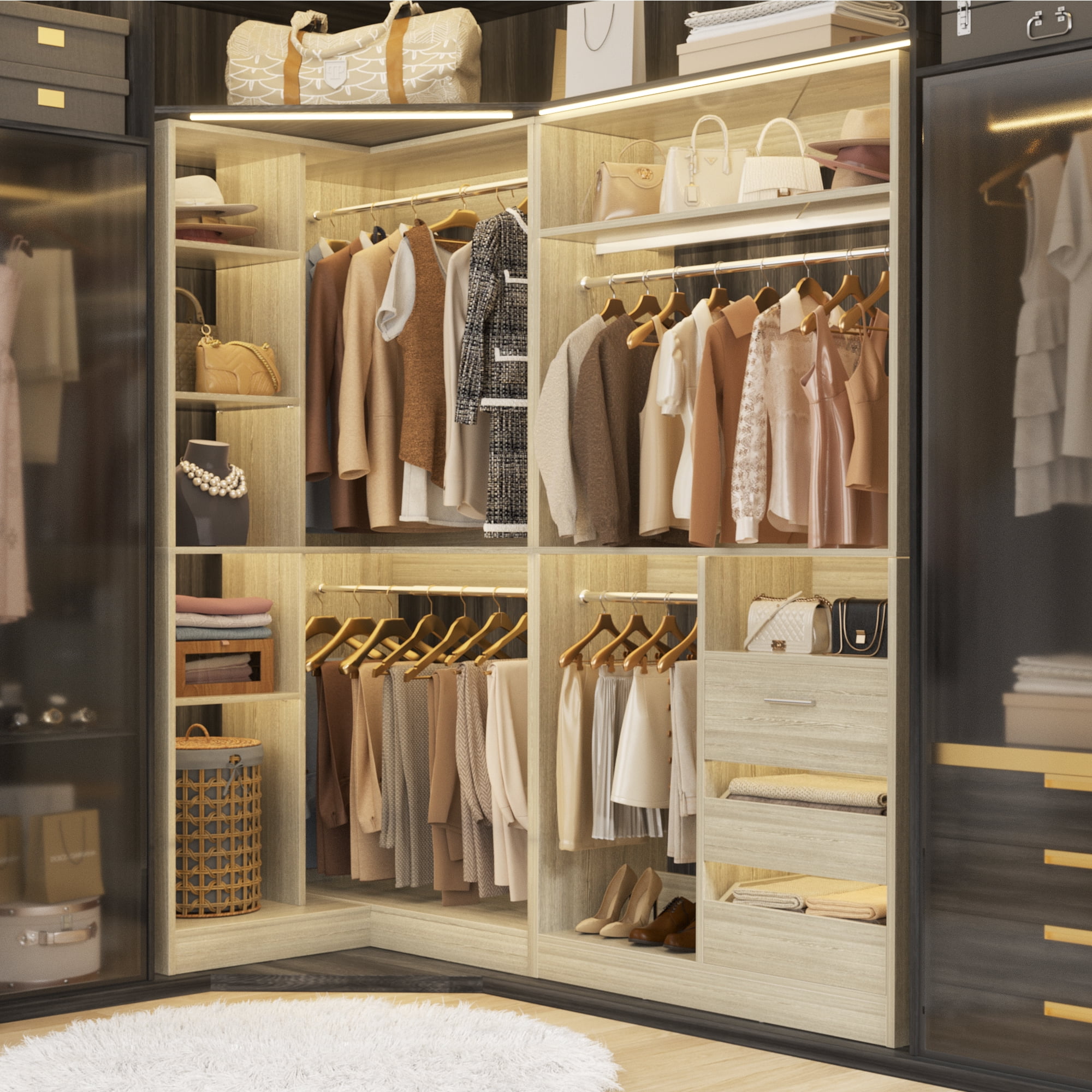 Aheaplus 72-inch Closet System - 6 Drawers, 4 Rods for Spacious ...