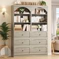 thumbnail image 1 of Aheaplus 80" Arched Wooden Bookcase Set of 2 - 6-Tier Open Shelves & 6-Drawer Storage Organizer Cabinet, Wall-Mounted Design for Living Room, Office, Home Library,White Oak, 1 of 7