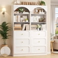 thumbnail image 1 of Aheaplus 80" Arched Wooden Bookcase Set of 2 - 6-Tier Open Shelves & 6-Drawer Storage Organizer Cabinet, Wall-Mounted Design for Living Room, Office, Home Library,White, 1 of 8