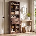 thumbnail image 1 of Aheaplus 9-Tier Tall Freestanding Bookshelf with 2 Drawers, Space-Saving Narrow Storage Display Shelf, Walnut, 79.7" H x 19.7" W, 1 of 8