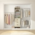 thumbnail image 1 of Aheaplus 96'' Closet Organizer System with 3 Hanging Rods (Without 3 Storage Shelves), 8FT Closet Systems, Wall Mount Wardrobe with 3 Wood Drawers, Adjustable Garment Rack from 5 to 8FT, White Oak, 1 of 10