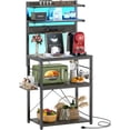 thumbnail image 1 of Bakers Rack with Power Outlet, Microwave Stand, 5 Tiers Coffee Bar Station with Led Lights, Kitchen Storage Shelf with 6 S-shaped Hooks, Kitchen Rack for Spices, Pots and Pans, Black Oak, 1 of 14