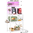 thumbnail image 1 of Bakers Rack with Power Outlet, Microwave Stand, 5 Tiers Coffee Bar Station with Led Lights, Kitchen Storage Shelf with 6 S-Shaped Hooks, Kitchen Rack for Spices, Pots and Pans, White, 1 of 14