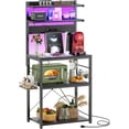 thumbnail image 1 of Bakers Rack with Power Outlet, Microwave Stand, 5 Tiers Coffee Bar Station with Led Lights, Kitchen Storage Shelf with 6 S-Shaped Hooks, Kitchen Rack for Spices, Pots and Pans, Black, 1 of 14