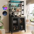 thumbnail image 1 of Aheaplus Bar Cabinet with Power Outlets, 67" Tall Wine Bar Cabinet Liquor Cabinets with LED Lights and Glass Holder, Coffee Bars Station for Living Room, Microwave Stand Bakers Rack Cabinets, Black, 1 of 7