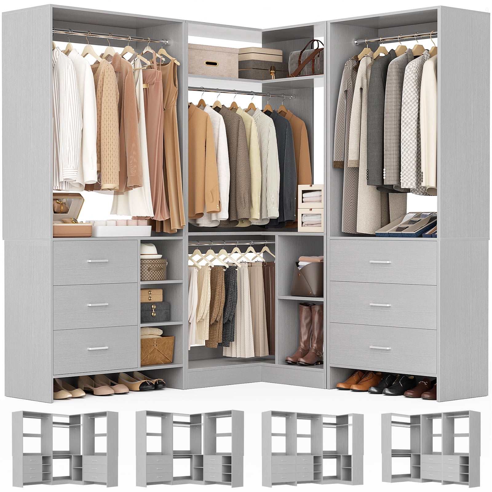 Aheaplus Closet System with 3 Sets, 86.8" Closet Organizer System with ...
