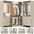 thumbnail image 1 of Aheaplus Closet System with 3 Sets, 86.8" Closet Organizer System with 6 Drawers & 4 Hanging Rods, L Shaped Walk-in Closets, Wardrobe Set, Corner Tower, Garment Rack Load 2000+LBS,White Oak, 1 of 7