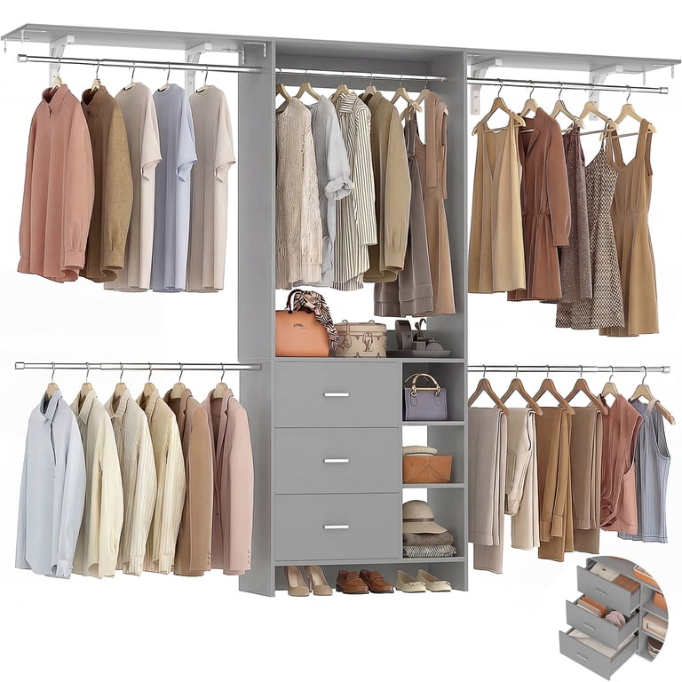 Aheaplus Closet System, Closet Organizer with 3 Wooden Drawers
